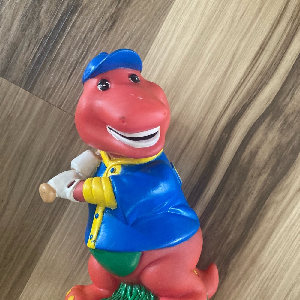 Vintage 1992 Barney Baseball 5.5" Piggy Bank Purple Dinosaur By Lyons Group A3